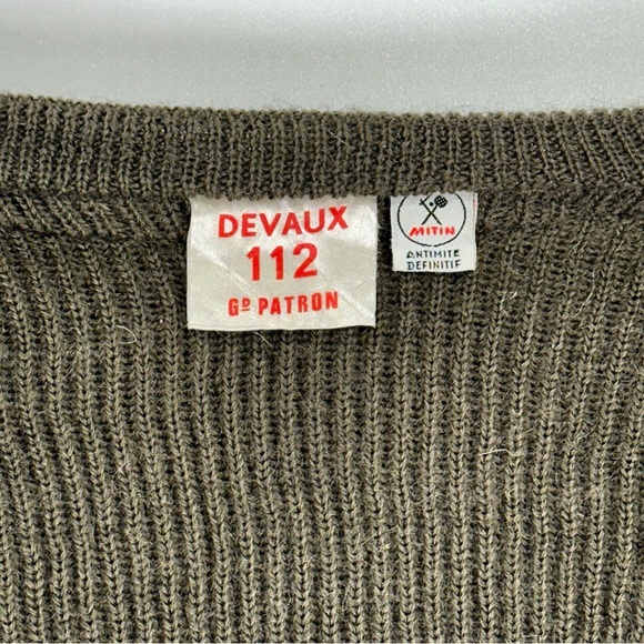 Devaux Vintage French Military V Neck Ribbed Knit Sweater Green Size 112 - Picture 3 of 9